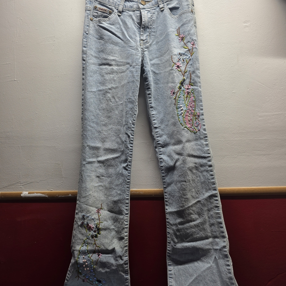 Floral Embroidered Light Blue Flare Jeans